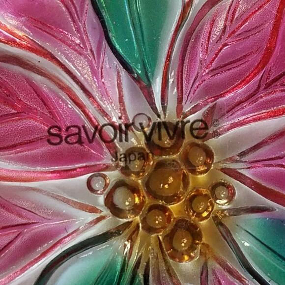 Savoir Vivre Japan Christmas Holiday Spirit Pink Poinsettia Round Candy Dish 5in - Picture 2 of 4